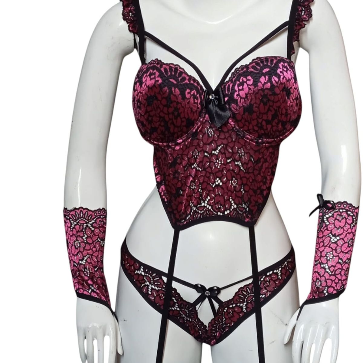 GENERICO - LENCERIA SEXY CORSET ENCAJE FLORAL  CON COPAS TALLA S-M-L