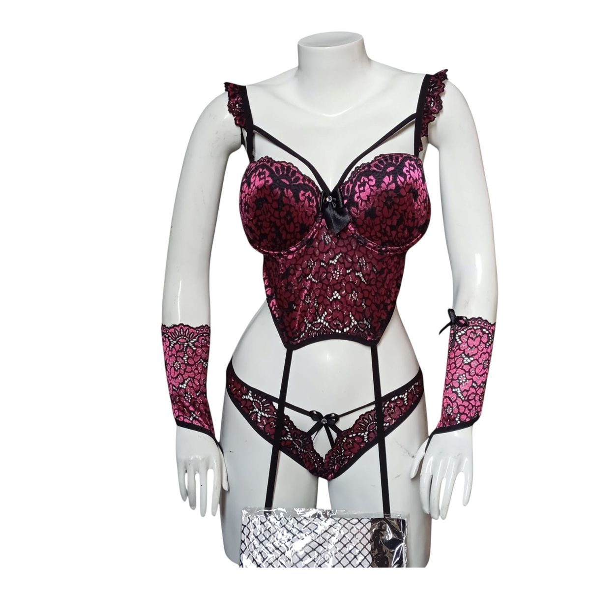 GENERICO - LENCERIA SEXY CORSET ENCAJE FLORAL  CON COPAS TALLA S-M-L
