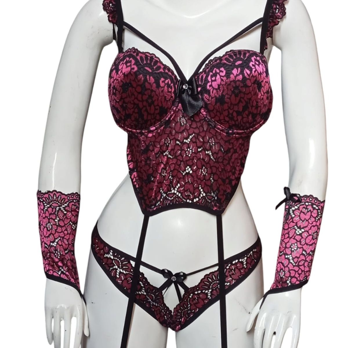 GENERICO - LENCERIA SEXY CORSET ENCAJE FLORAL  CON COPAS TALLA S-M-L