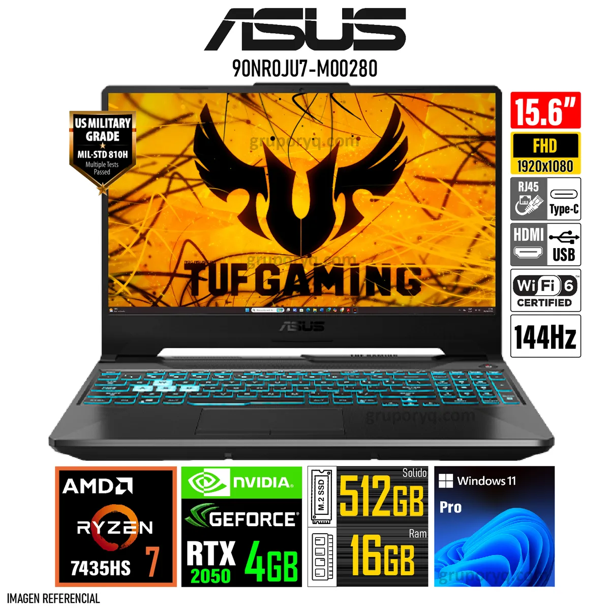 ASUS - Laptop ASUS TUF GAMING A15 FA506NFR-HN014 Ryzen 7-7435HS 16GB 512GB 15.6" FHD RTX 2050 4GB