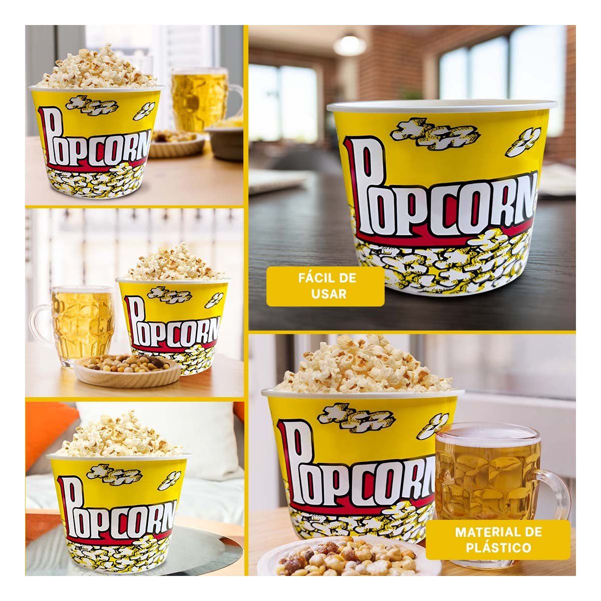 RYBIU IMPORT - Pack2 Cubeta LLamativo Popcorn Amarillo Y+Papel de Regalo