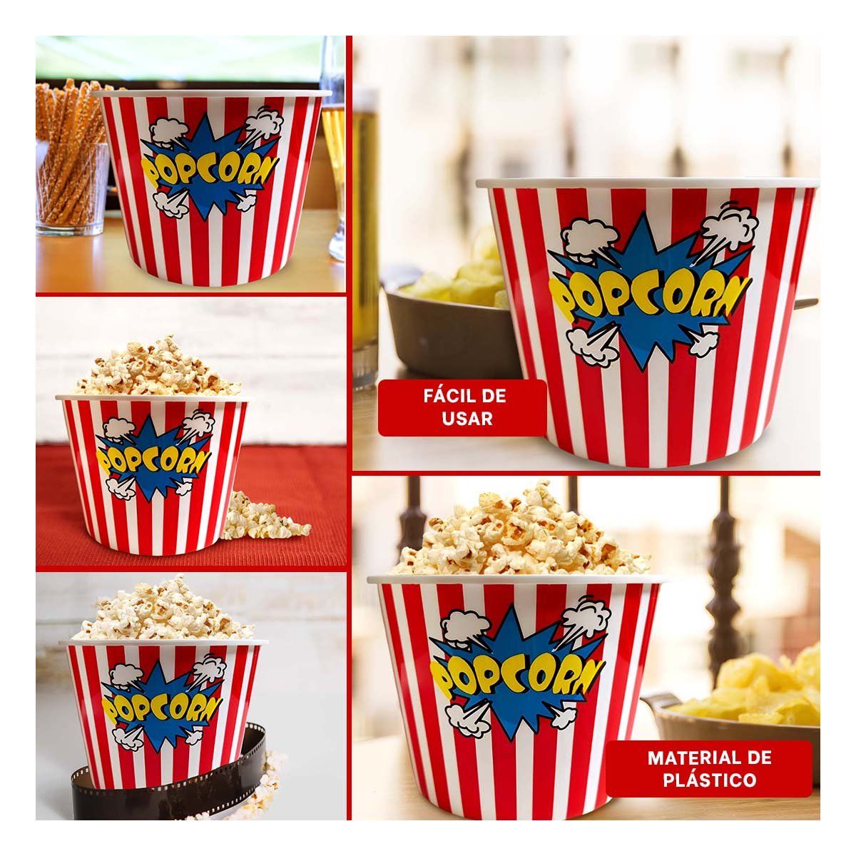 RYBIU IMPORT - Cubeta Ancha para Palomitas Rojo Y+Papel de Regalo