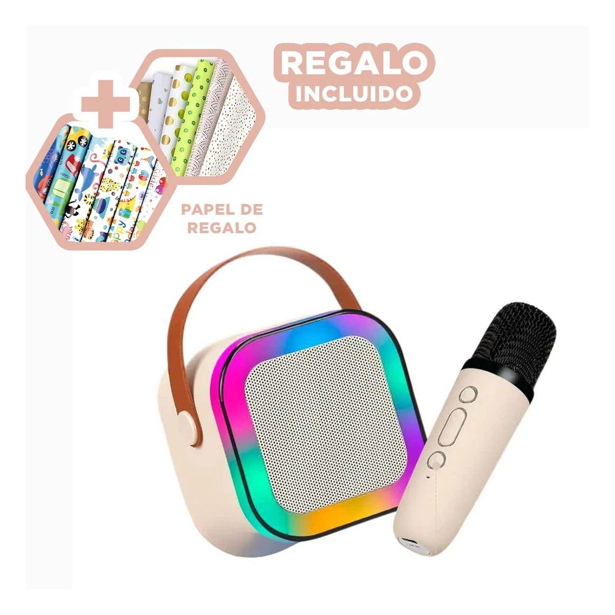 GENERICO - Parlante con Bluetooth y Luces en Beige Y+Papel de Regalo