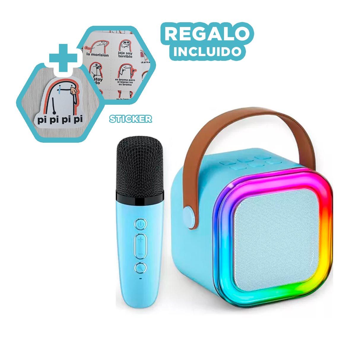 GENERICO - Parlante de Buen Sonido con Micro Celeste Y+Regalo Stickers
