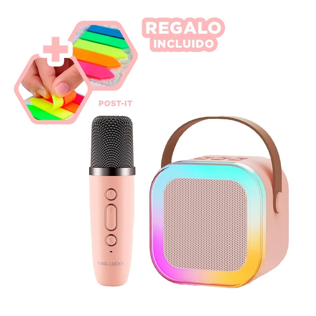 GENERICO - Pack6 Parlante para Fiesta en Rosado Y+Banderitas Adhesivas