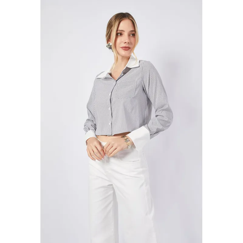 BANATY - BLUSA CROP A RAYAS MANGA LARGA ESTHER DE MUJER