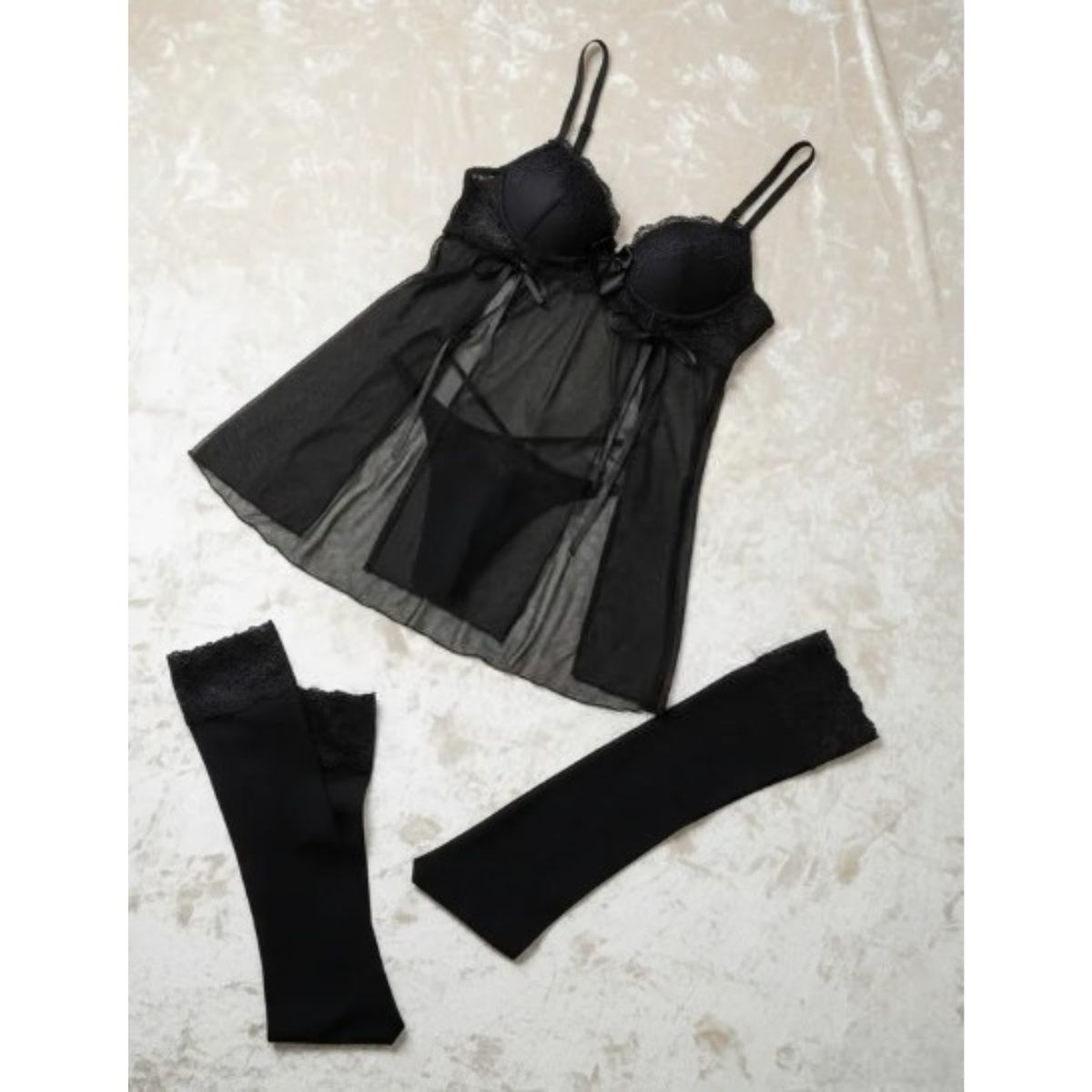 GENERICO - BABYDOLL LENCERIA TRANSPARENTE ENCAJE TALLAS S-M-L