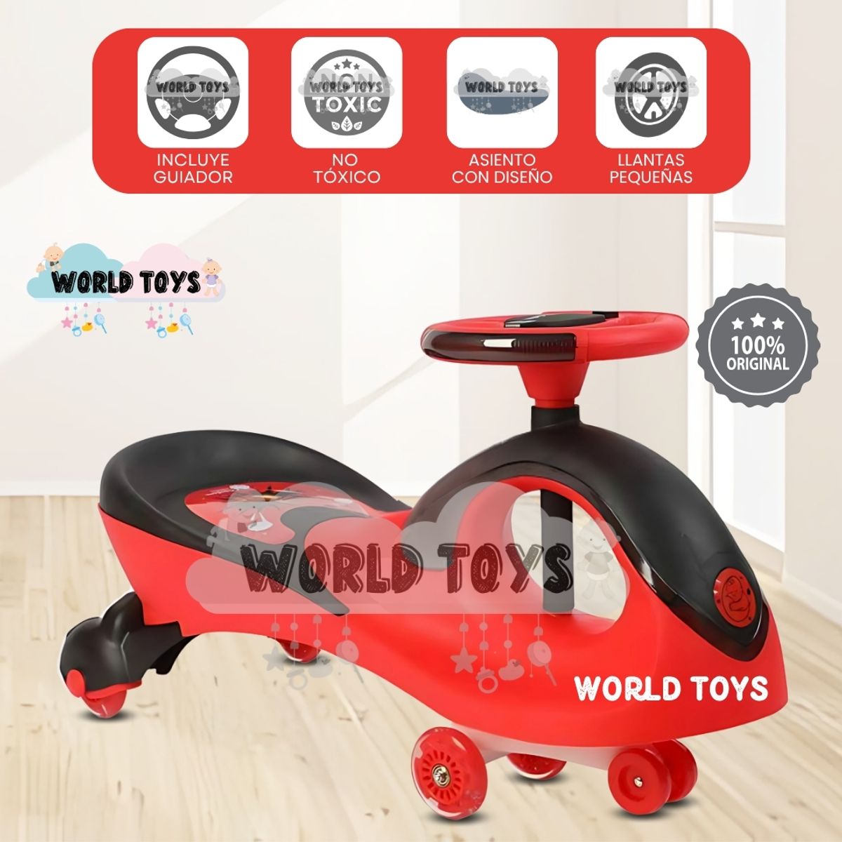 BABY - Correpasillo Twist Car con Luces «WHALL» de Lujo Red