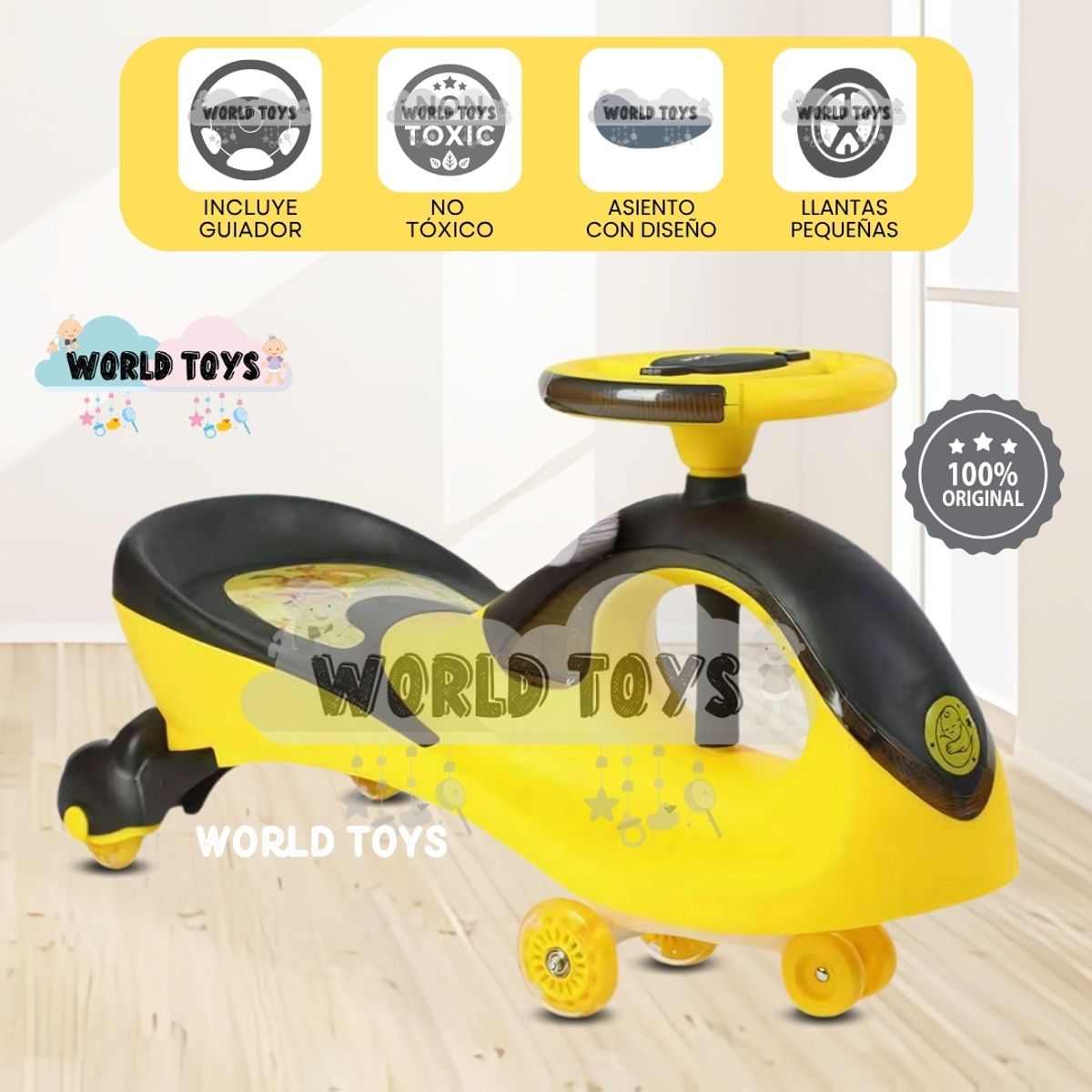 BABY - Correpasillo Twist Car con Luces «WHALL» de Lujo Yellow