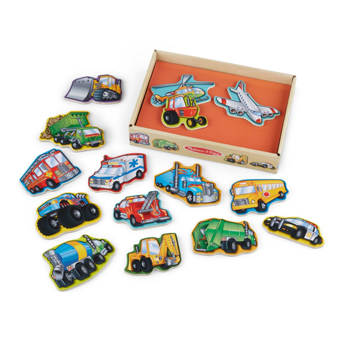 MELISSA & DOUG - Imanes pequeños vehículos de madera 15 piezas