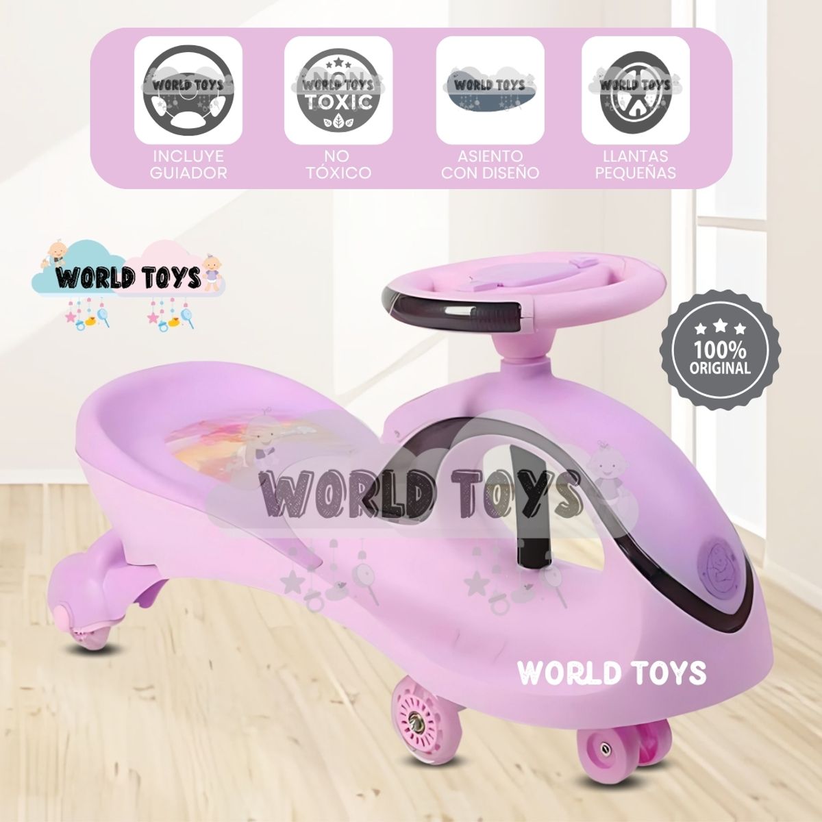 Baby - Correpasillo Twist Car con Luces «WHALL» de Lujo Pink