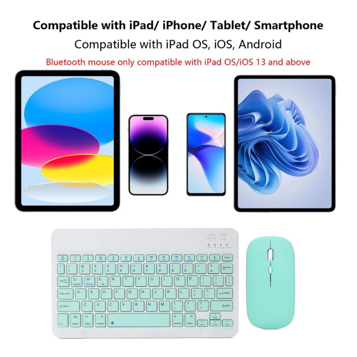 GENERICO - Kit Teclado Y Mouse Bluetooth Recargable Pc Tablet iPad Turquesa