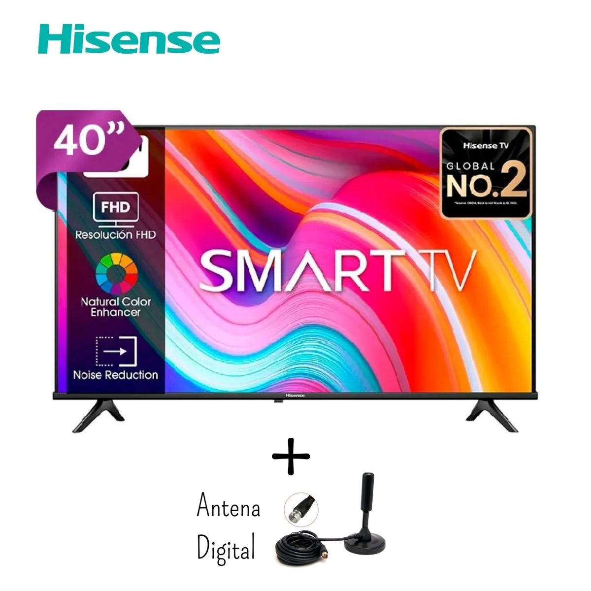 HISENSE - TELEVISOR HISENSE 40 FHD SMART TV CON BLUETOOTH 40A4K + Antena