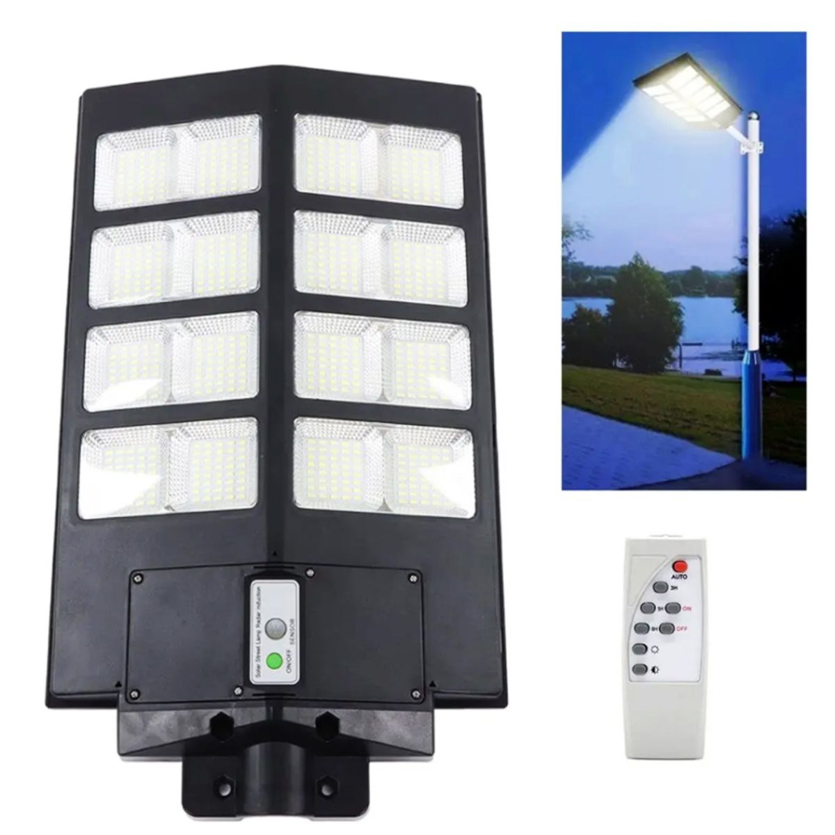 GENERICO - Foco Poste Luz Solar Exterior 400W 8 Placas + Control Remoto