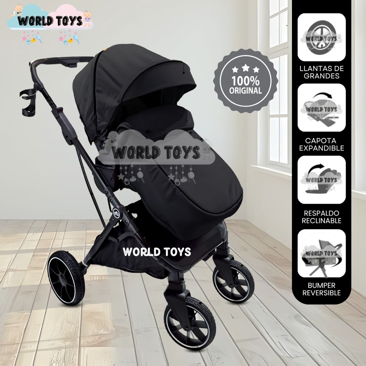 EBABY - Coche Cuna Moisés de Lujo «OSLO» Black
