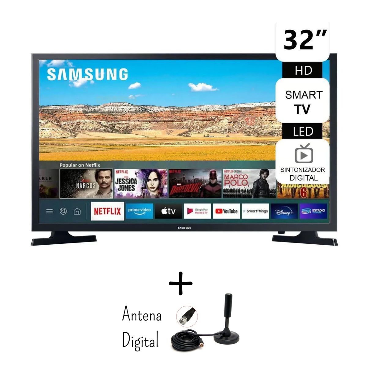 SAMSUNG - TELEVISOR SAMSUNG 32 HD SMART TV UN32T4202AGXPE + Antena