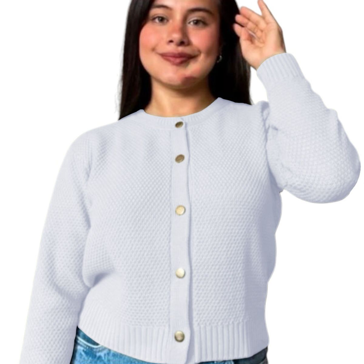 GENERICO - Chompa Mujer Hilo Botones Mlarga Melody 359G-24 Color Blanco