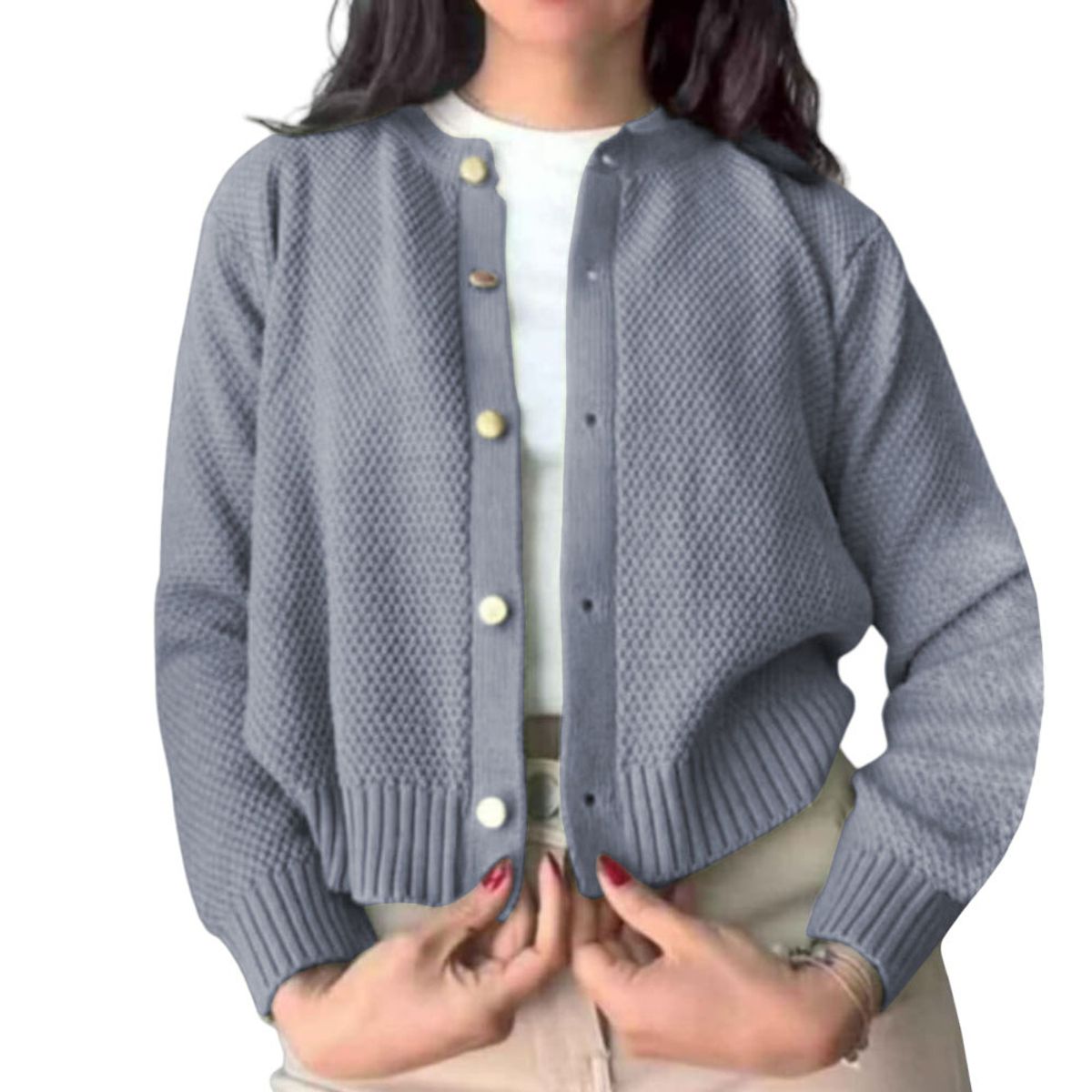 GENERICO - Chompa Mujer Hilo Botones Mlarga Melody 359G-24 Color Gris