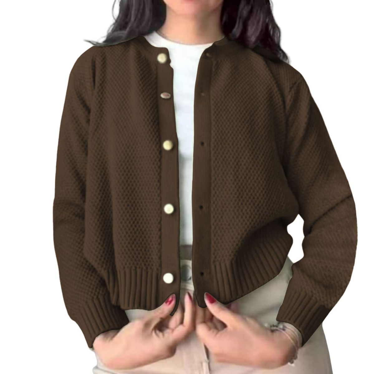 GENERICO - Chompa Mujer Hilo Botones Mlarga Melody 359G-24 Color Marron