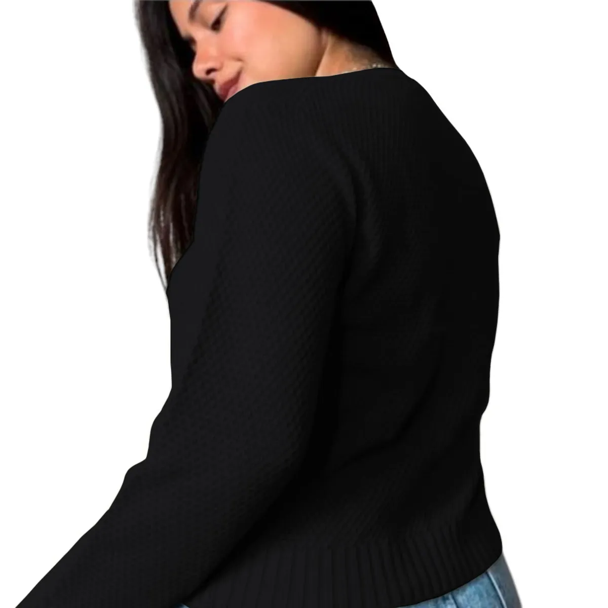 GENERICO - Chompa Mujer Hilo Botones Mlarga Melody 359G-24 Color Negro