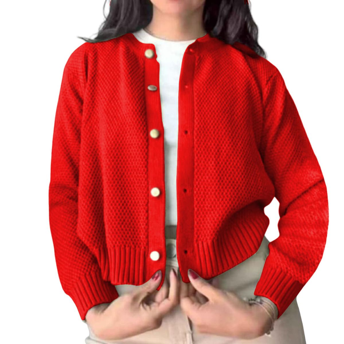 GENERICO - Chompa Mujer Hilo Botones Mlarga Melody 359G-24 Color Rojo