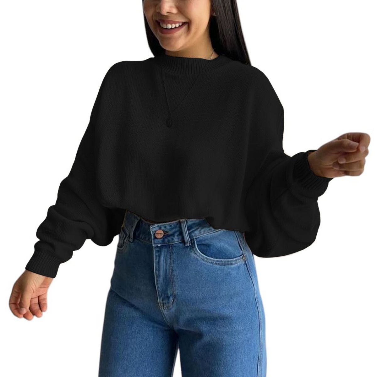 GENERICO - Sueter Mujer Hilo Cerada Mlarga 359G-25 Color Negro