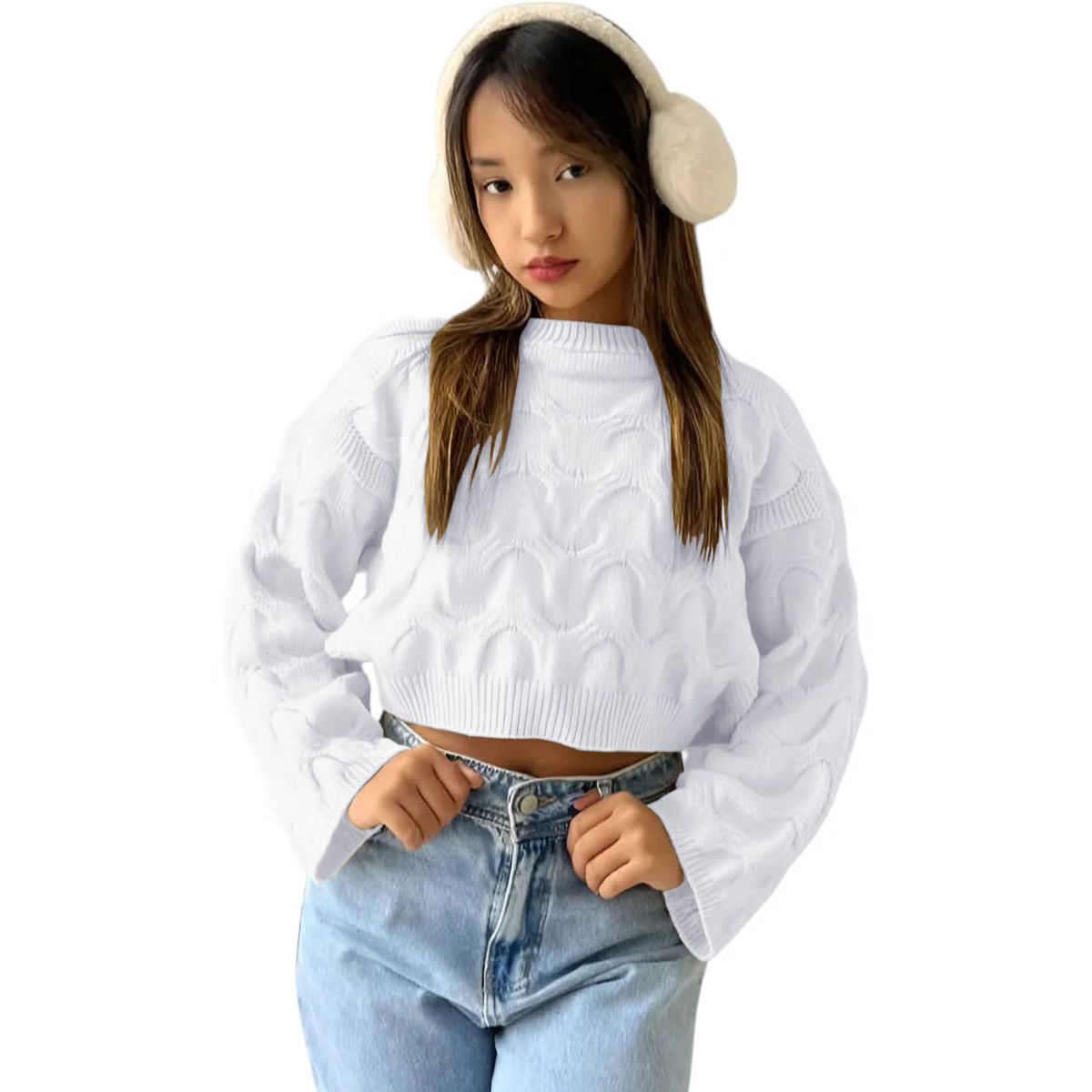 GENERICO - Chompa Mujer Cerrada Hilo Frances 359G-23 Color Blanco