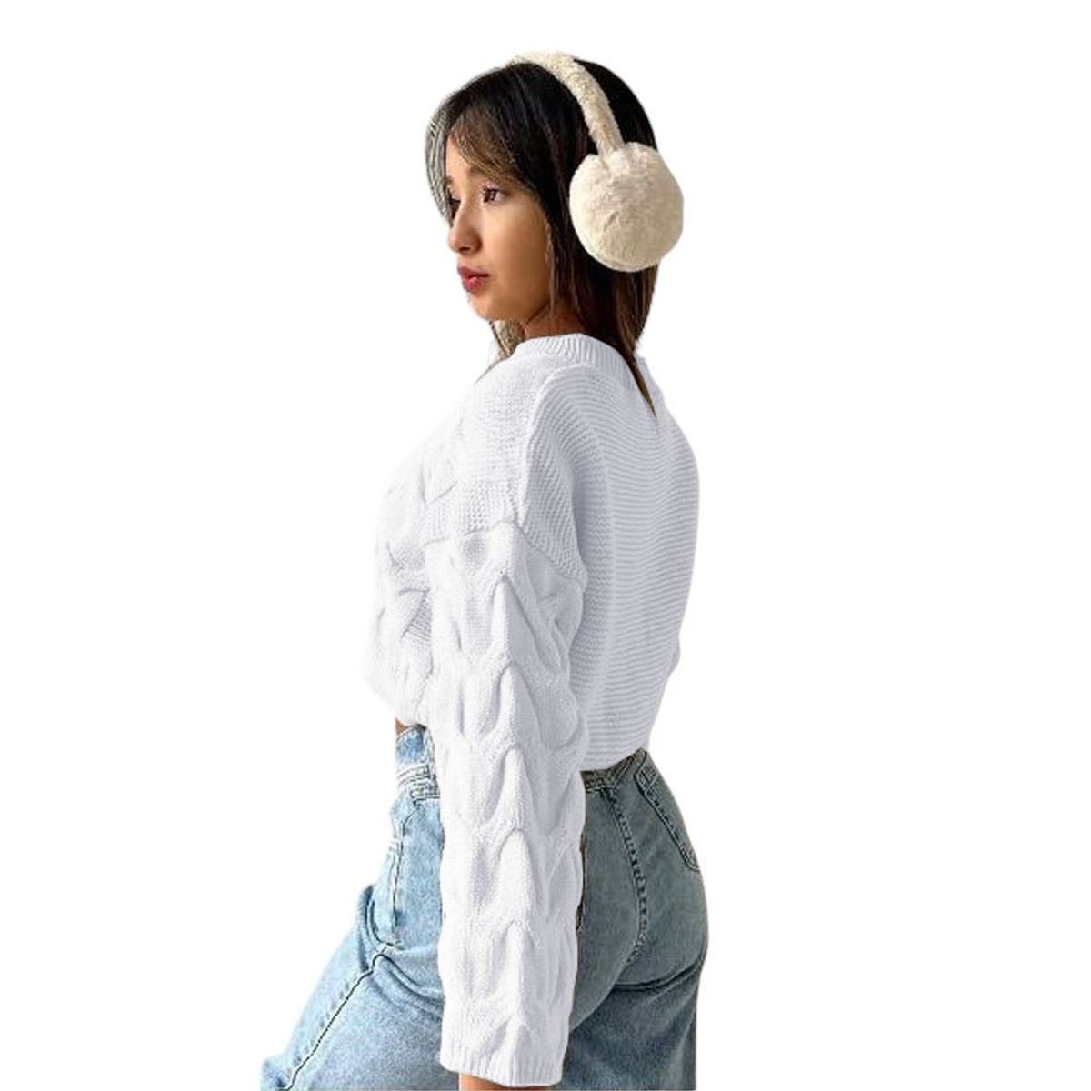 GENERICO - Chompa Mujer Cerrada Hilo Frances 359G-23 Color Blanco