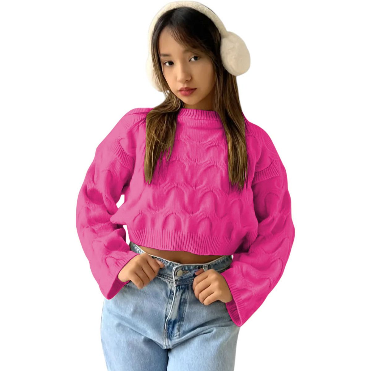 GENERICO - Chompa Mujer Cerrada Hilo Frances 359G-23 Color Fucsia