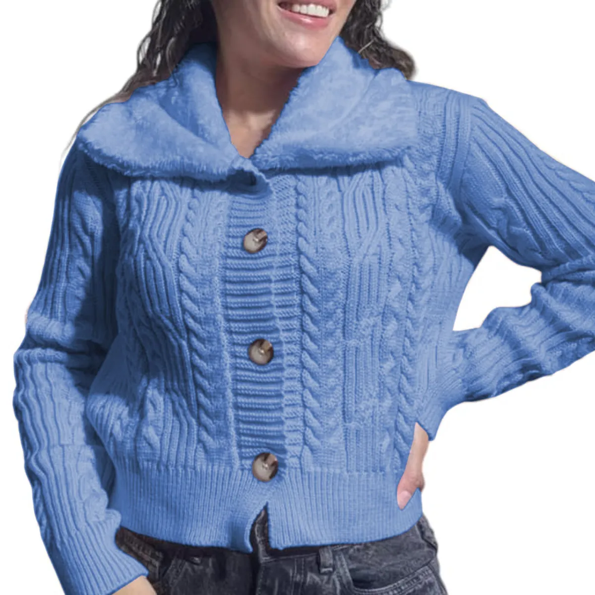 GENERICO - Chompa Mujer Hilo Camisero De Peluche 359G-25 Color Celeste