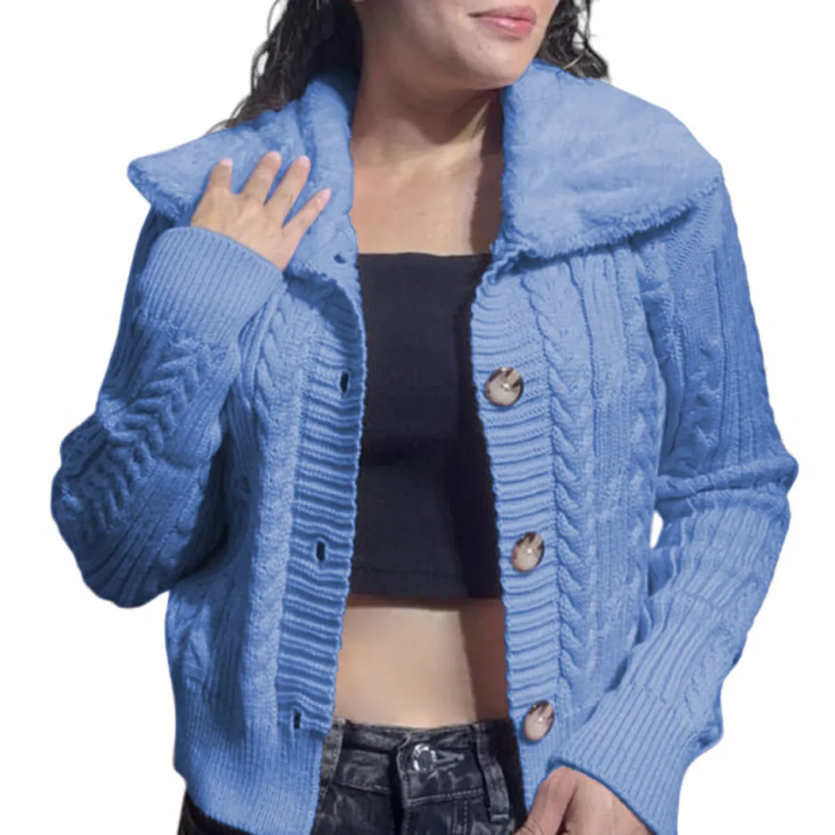 GENERICO - Chompa Mujer Hilo Camisero De Peluche 359G-25 Color Celeste