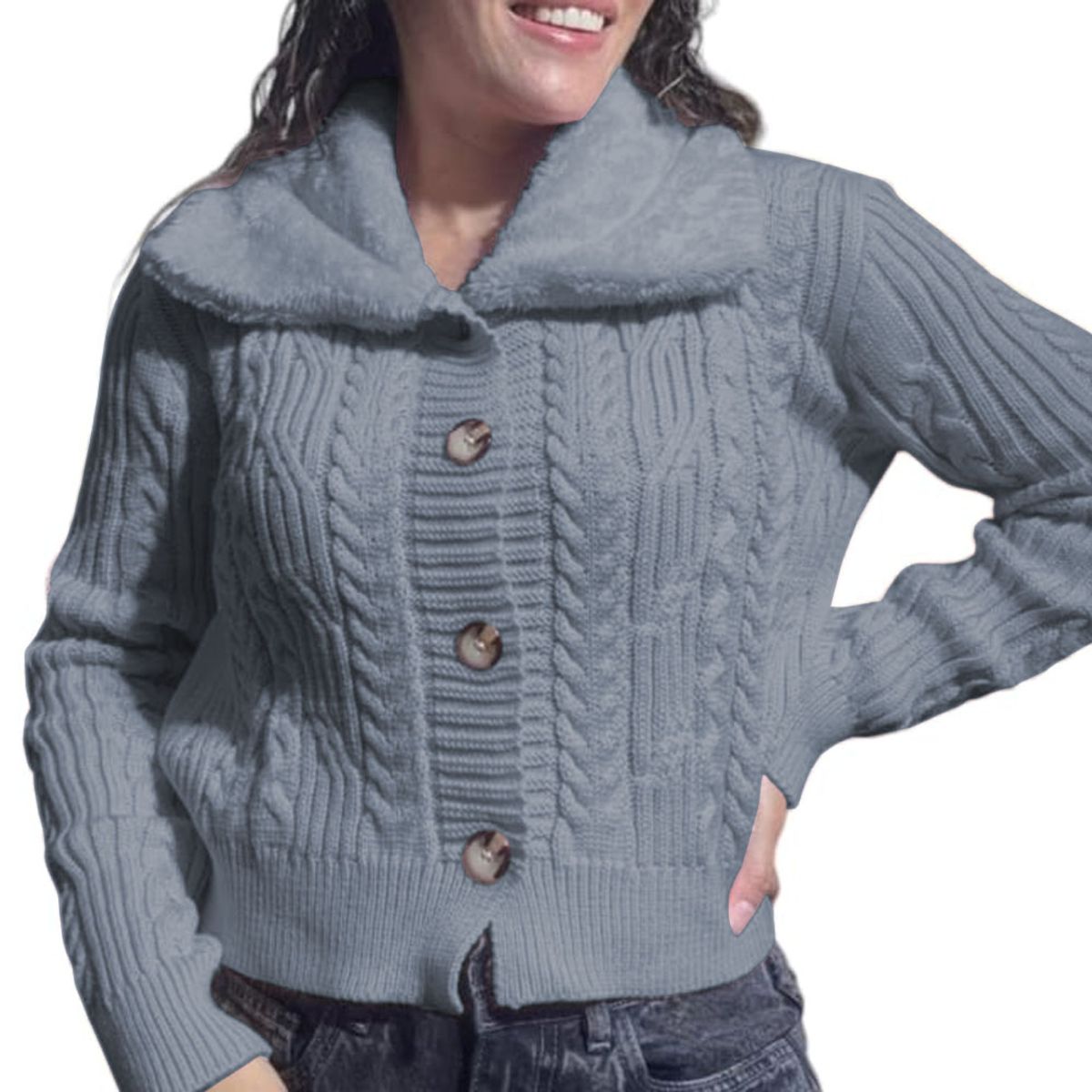 GENERICO - Chompa Mujer Hilo Camisero De Peluche 359G-25 Color Gris