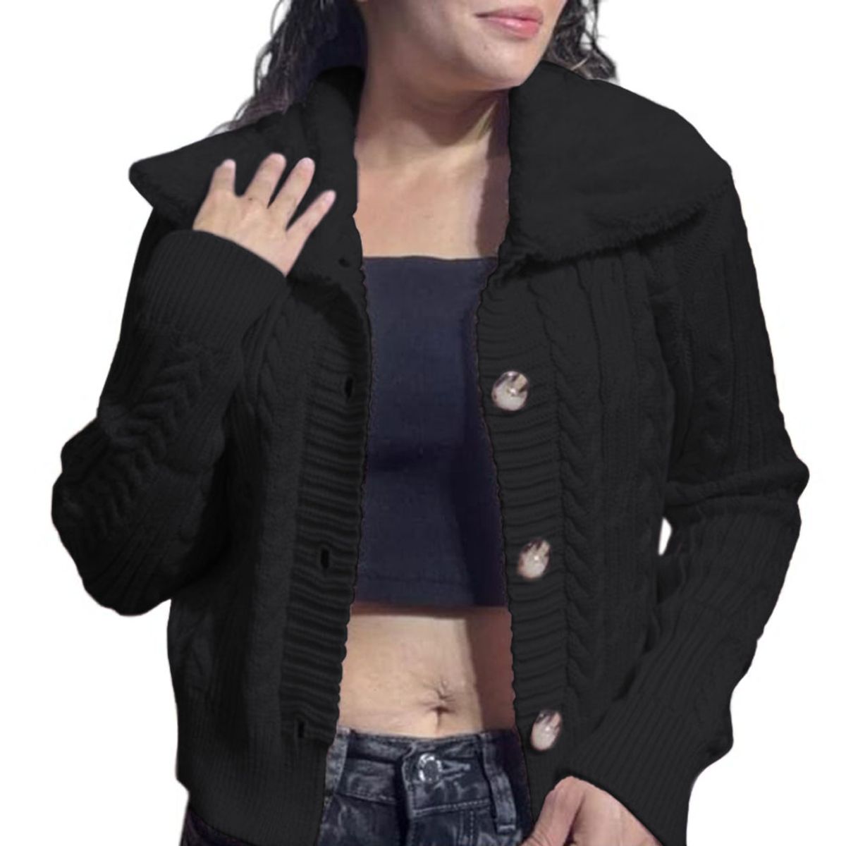 GENERICO - Chompa Mujer Hilo Camisero De Peluche 359G-25 Color Negro