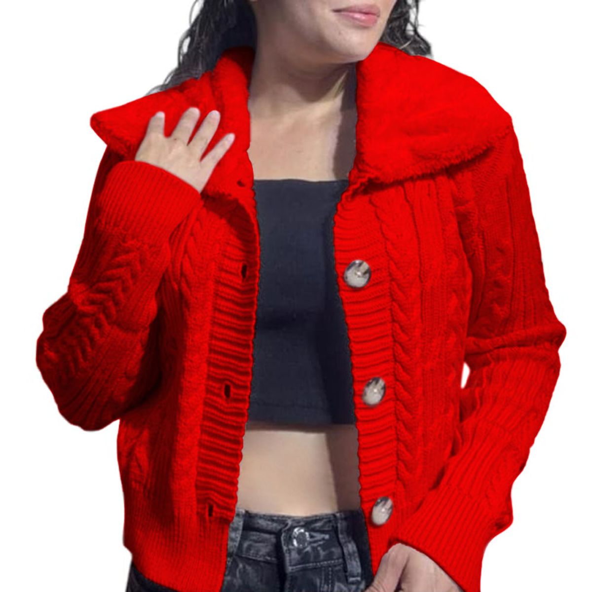 GENERICO - Chompa Mujer Hilo Camisero De Peluche 359G-25 Color Rojo