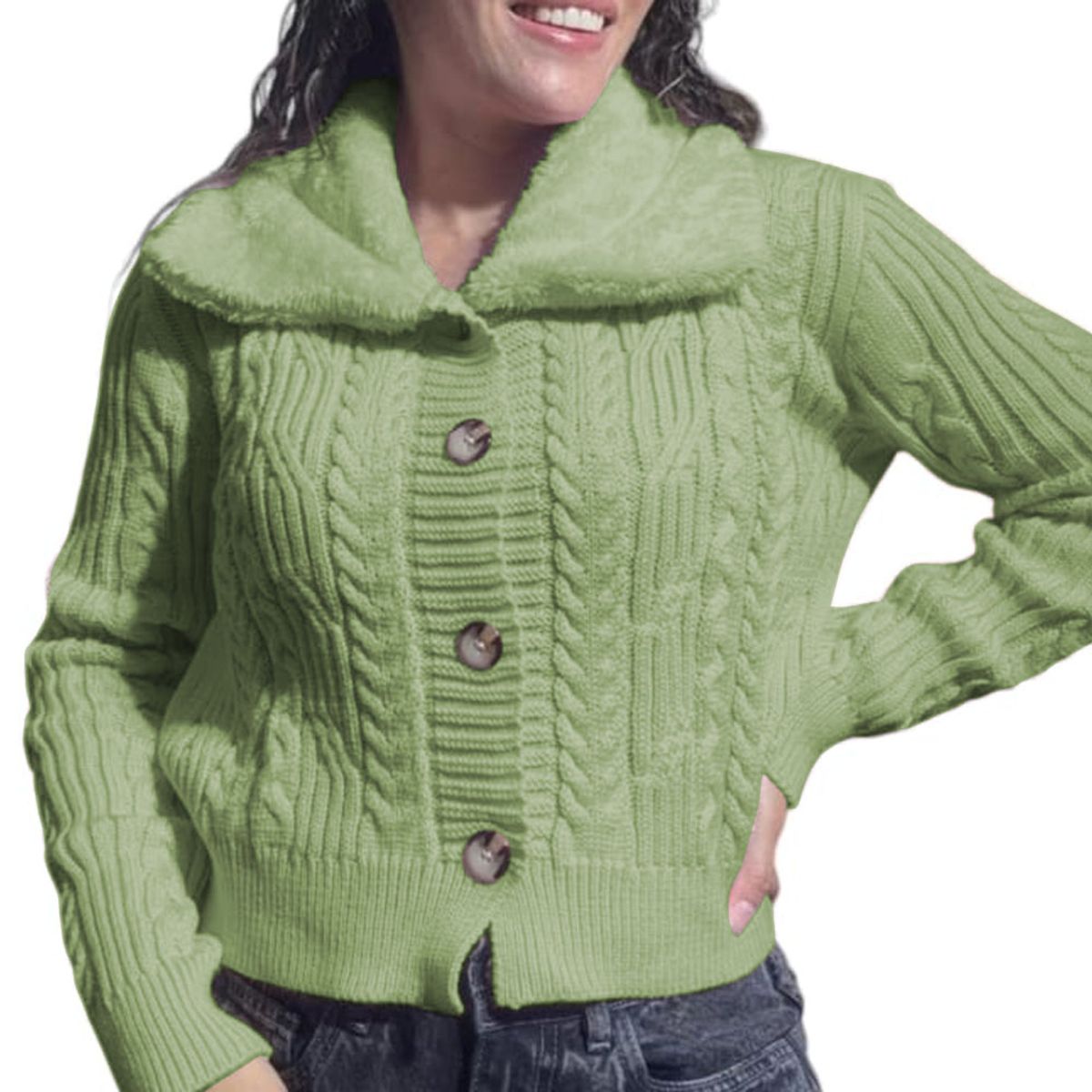 GENERICO - Chompa Mujer Hilo Camisero De Peluche 359G-25 Color Verde