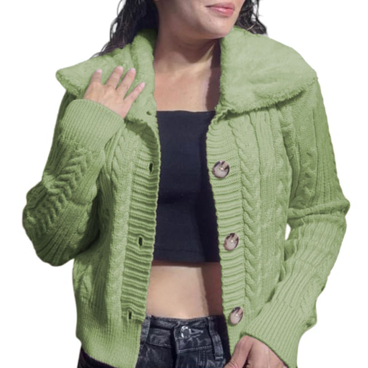 GENERICO - Chompa Mujer Hilo Camisero De Peluche 359G-25 Color Verde