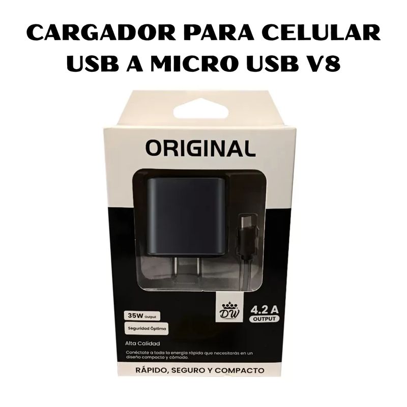 GENERICO - CARGADOR PARA CELULAR MARCA ORIGINAL USB A MICRO USB V8 GENERICO
