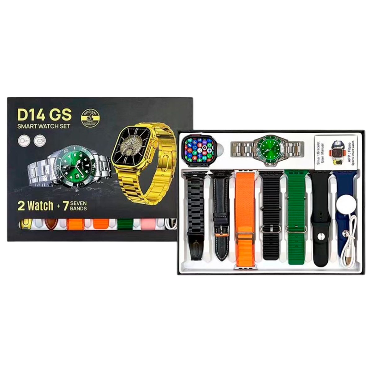 GENERICO - Reloj inteligente D14 GS con 2 relojes y 7 correas - Negro