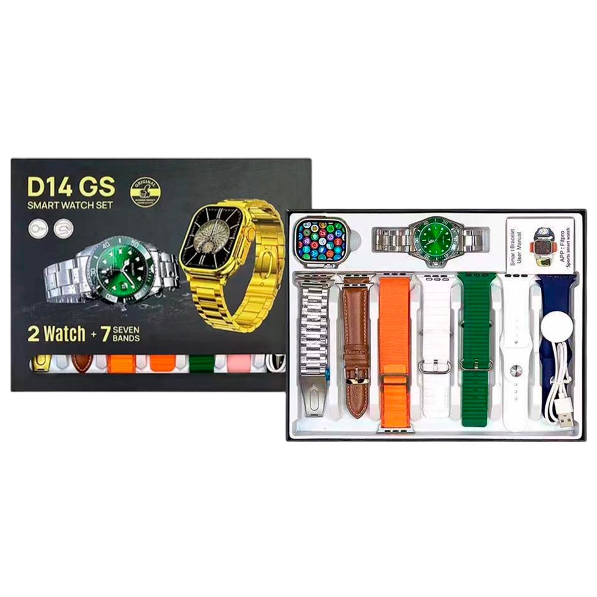 GENERICO - Smartwatch D14 GS con 7 correas fitness y notificaciones - Gris