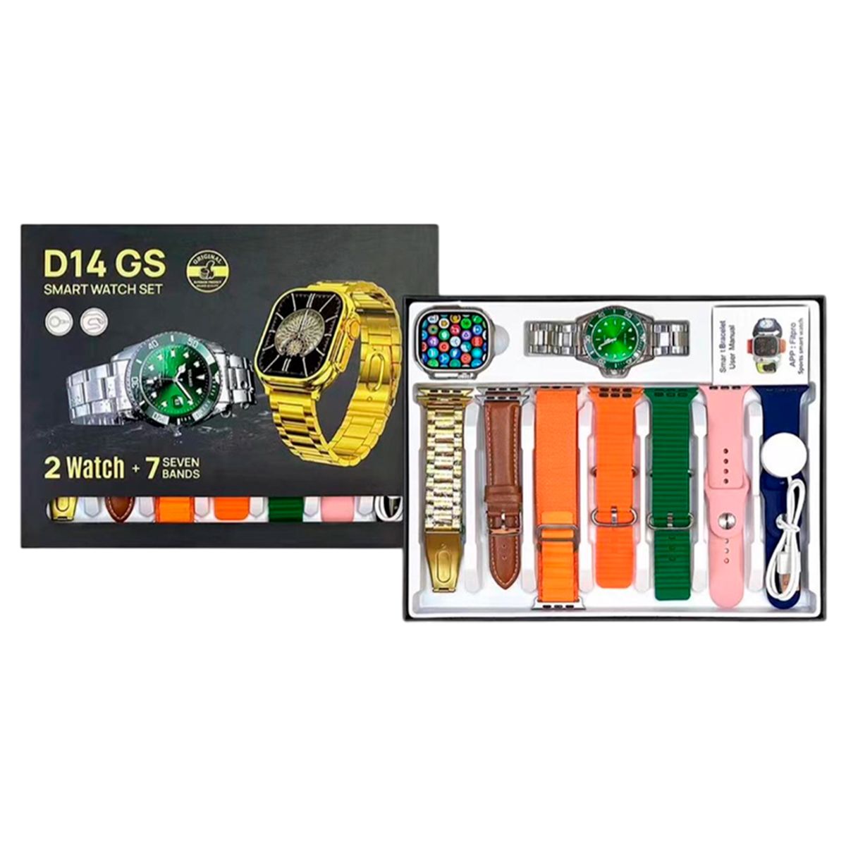 GENERICO - Smartwatch D14 GS con 7 correas fitness y notificaciones - Dorado