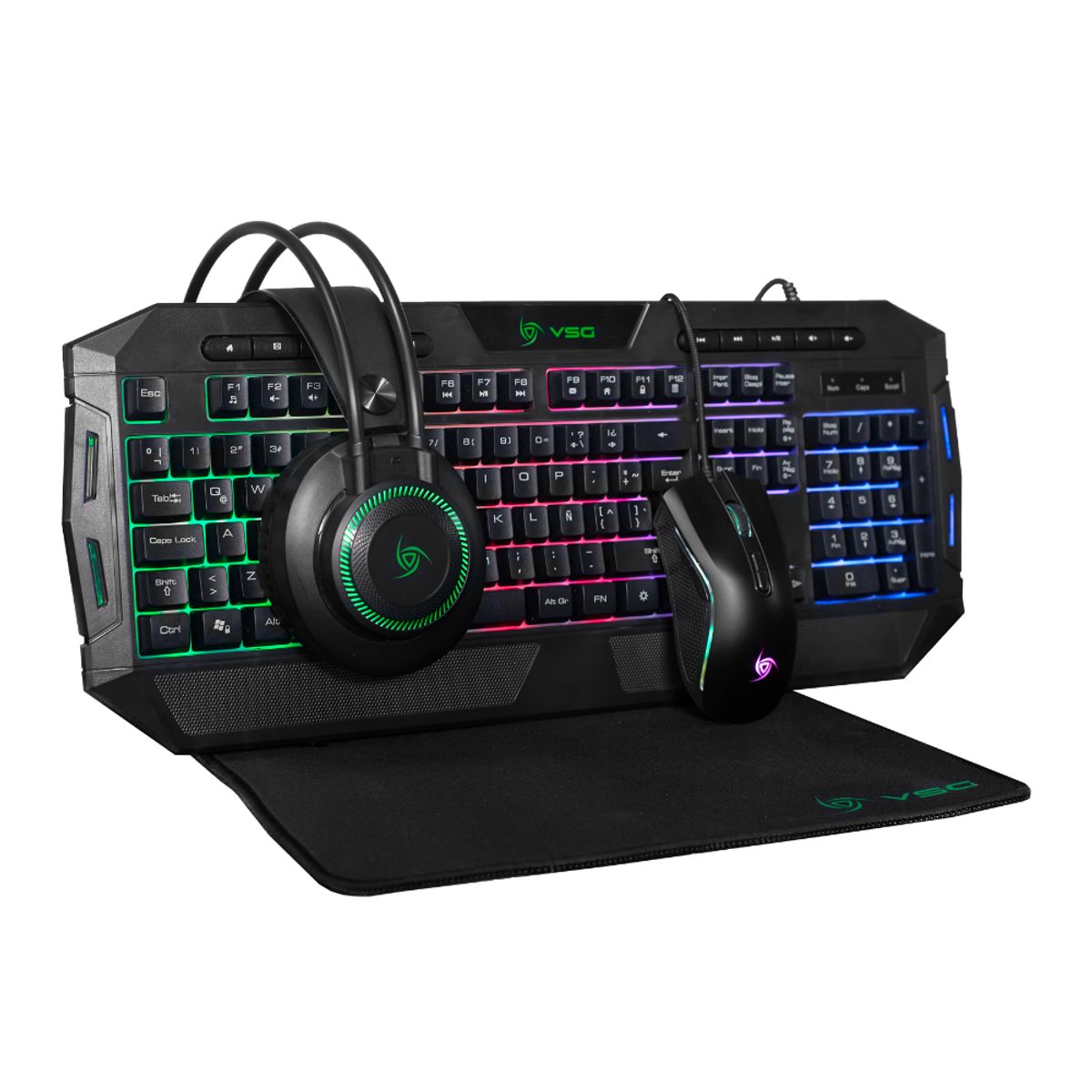 VSG - Kit Gamer 4 en 1 Crux Teclado + Mouse + Audifono + Pad