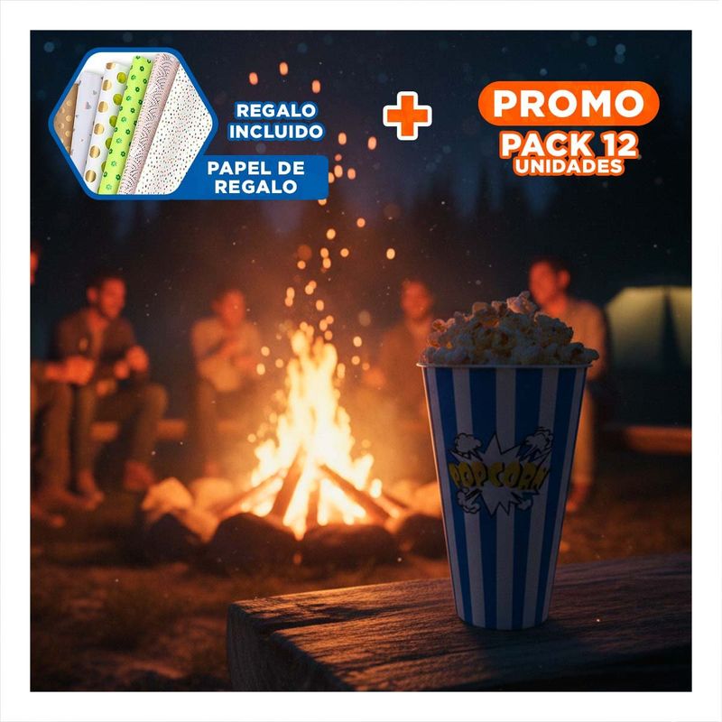 GENERICO - Pack12 Balde Funcional de Canchita en Azul Y+Papel de Regalo