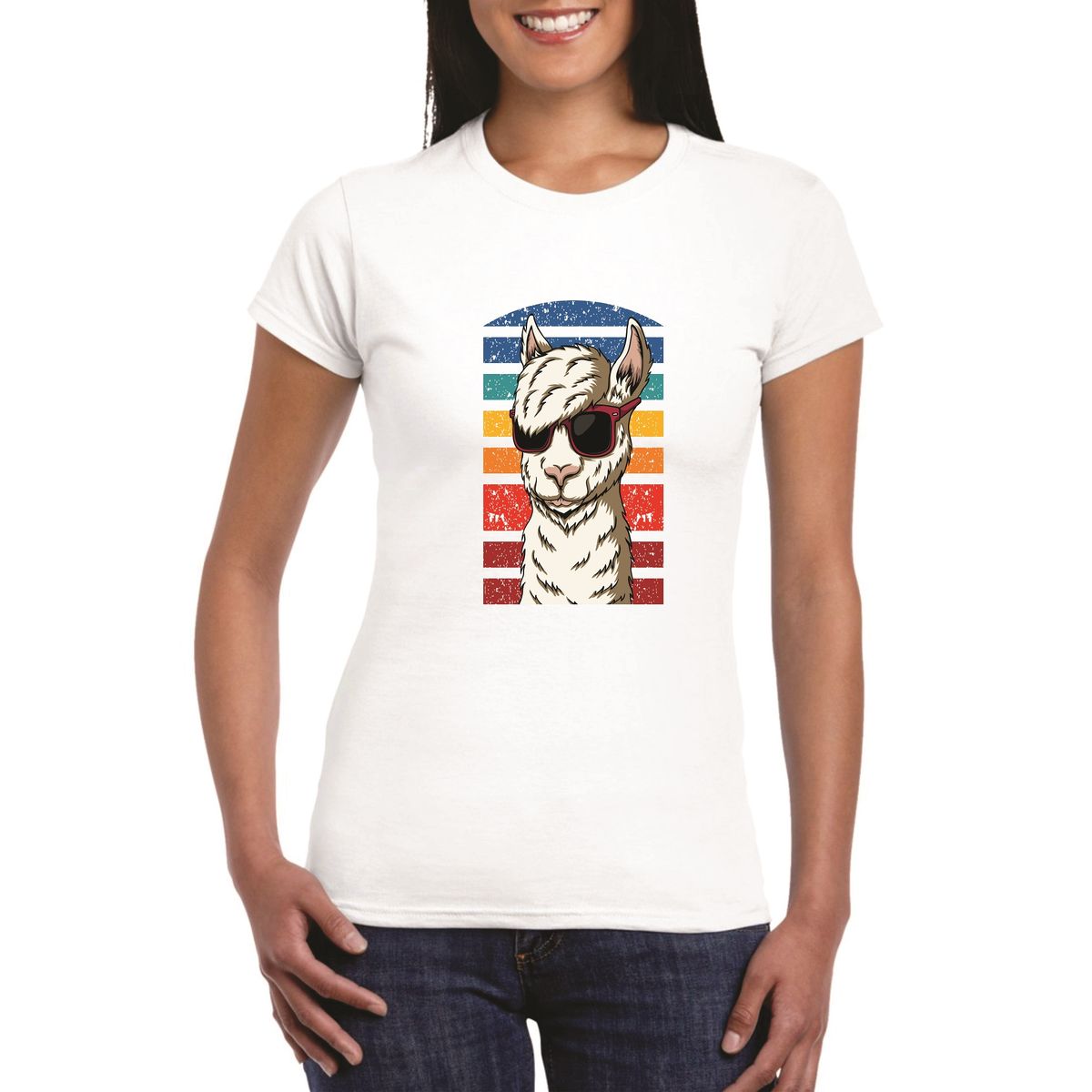 GENERICO - Polo mujer diseño Llama - Blanco