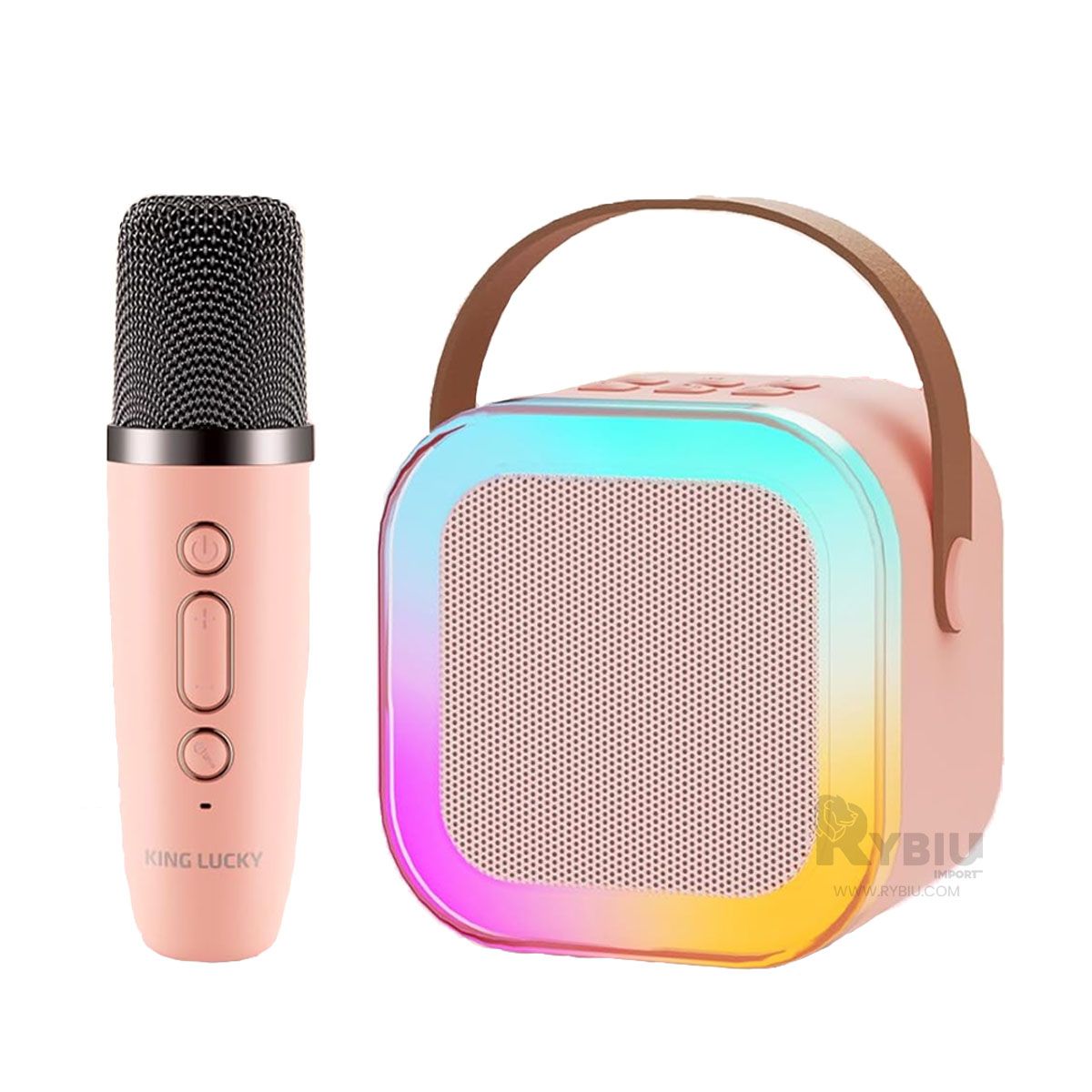 RYBIU IMPORT - Parlante con Bluetooth y Luces en Rosado Y+Papel de Regalo