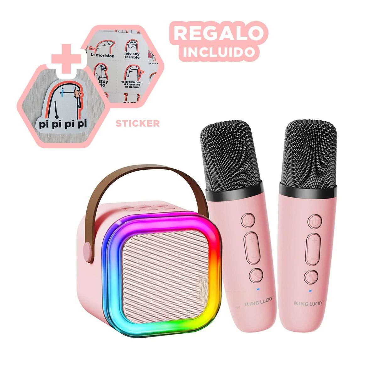 RYBIU IMPORT - Parlante de Buen Sonido con Micro Rosado Y+Regalo Stickers