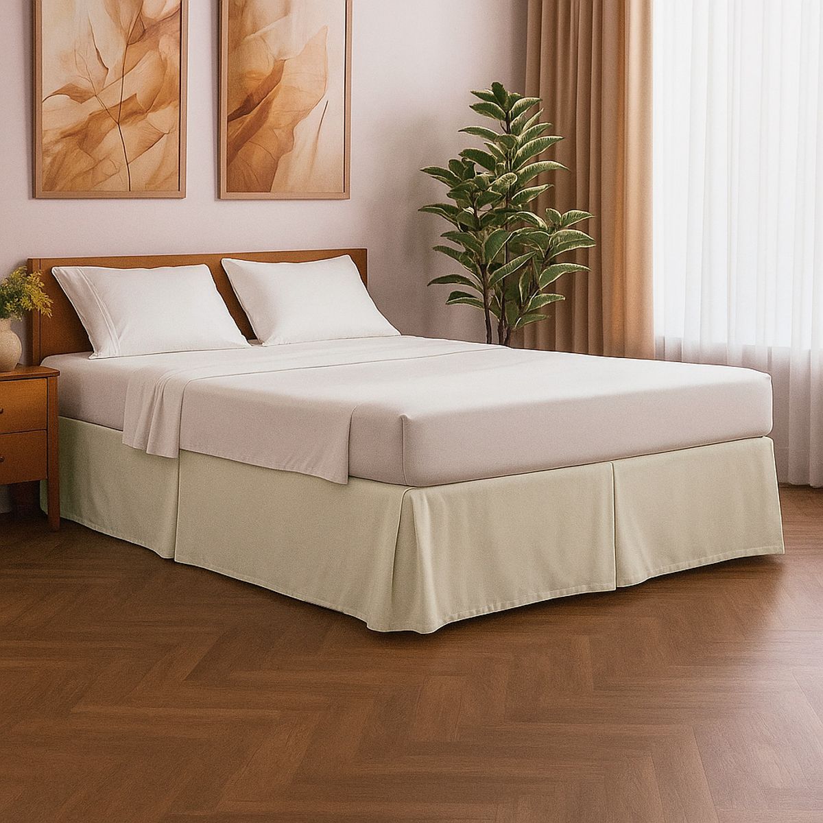 GENERICO - Cubre Tarima con Pliegues King 203 x 198 x 30 cm Marfil