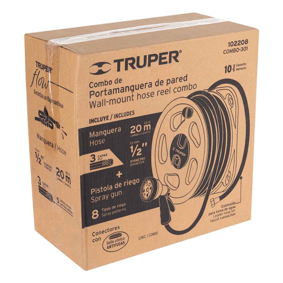 TRUPER - Portamanguera + Manguera de 20 metros y Pistola de Riego