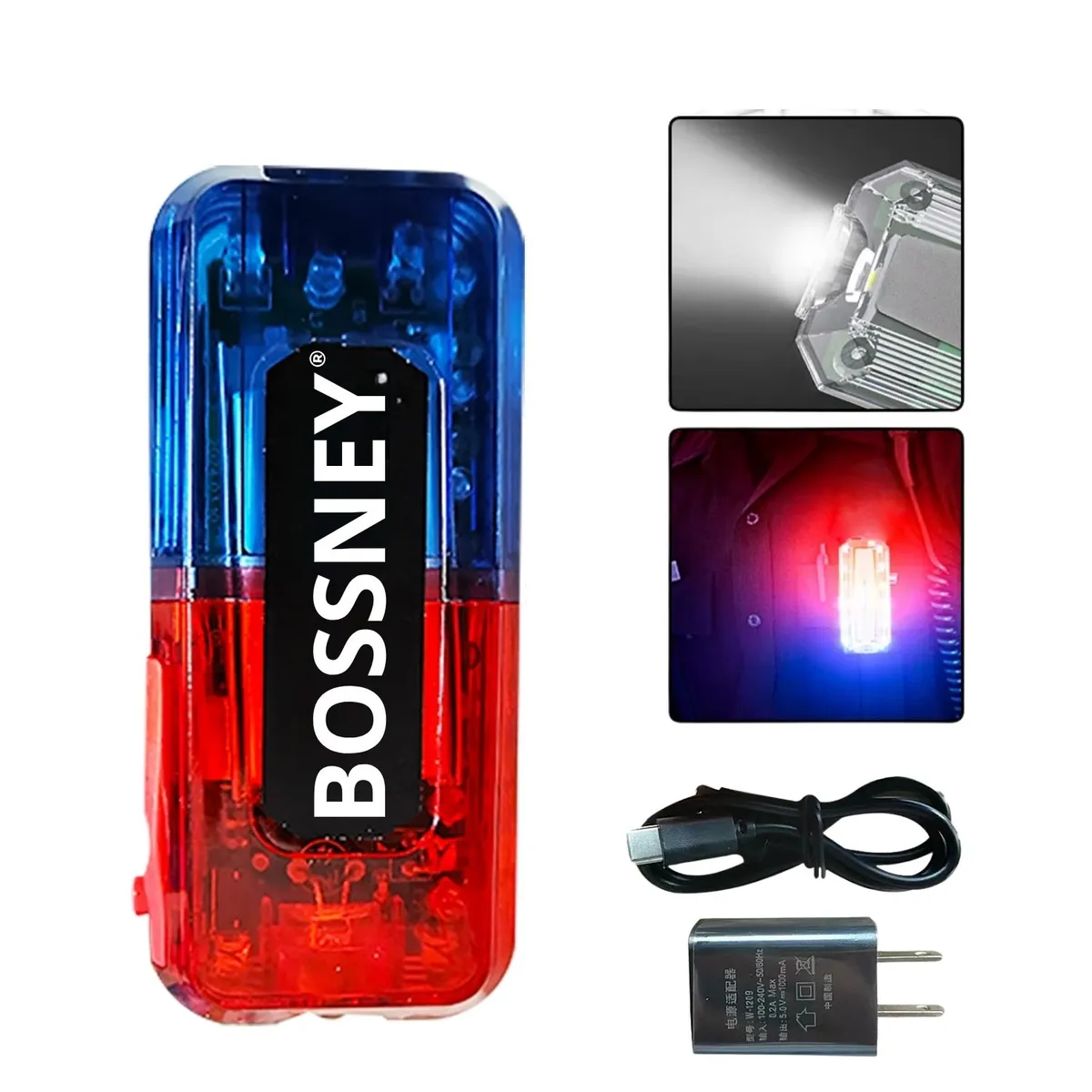 GENERICO - Luz policial hombro LED rojo azul recargable impermeable IP65