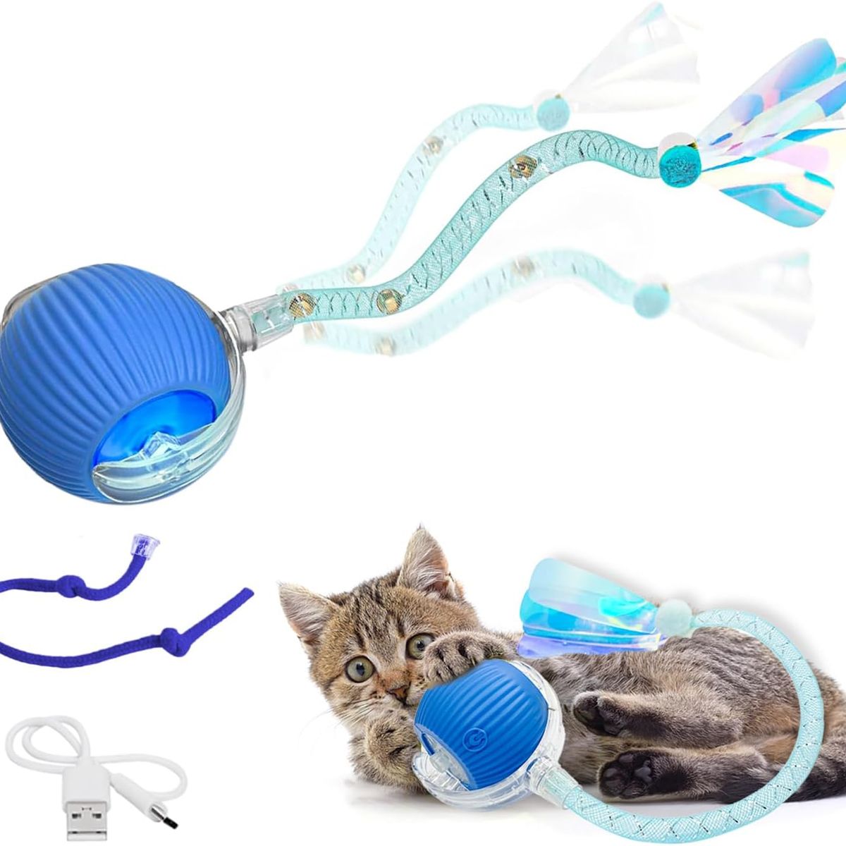 GENERICO - Pelota Interactiva para Gatos con 2 Sogas Juguete Recargable