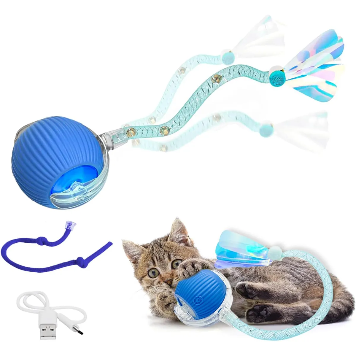 GENERICO - Pelota Interactiva para Gatos con 2 Sogas Juguete Recargable